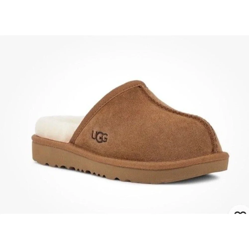 UGG Keegan Slide Slipper Chestnut Suede Shearling Slip On Shoes Kids Size 1 US